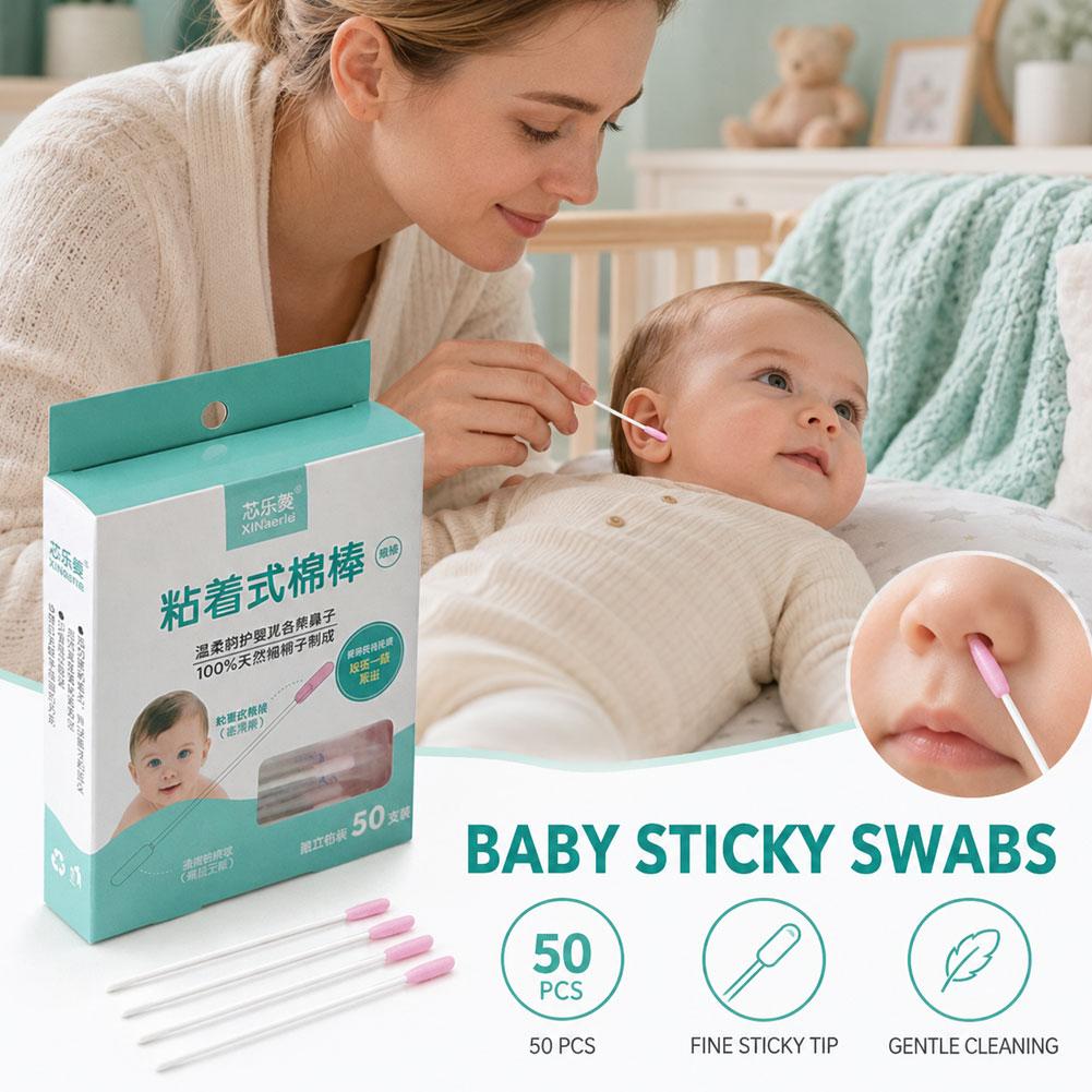 Baby Nose Cleaner - 50개입, 아기용 부드러운 면봉, 4mm 얇은