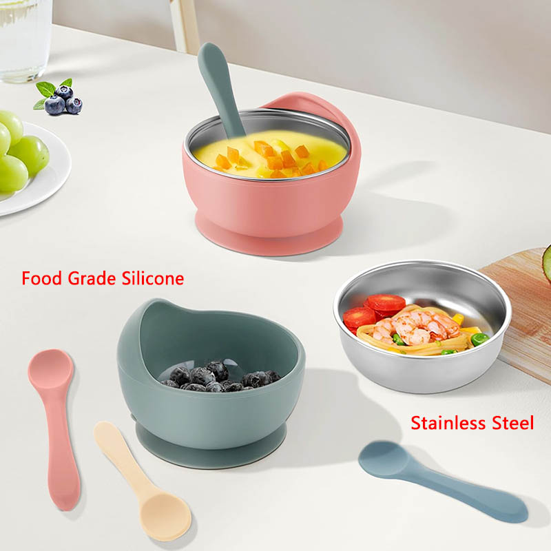 3Pcs 세트 숟가락으로 아기 먹이 그릇 스테인레스 스 - Baby Products Useful 리뷰 및 가격